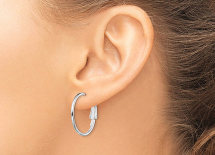Sterling Silver Rhodium-plated Omega Back Round Hoop Earrings (Style QE356)