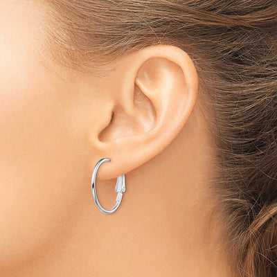 Sterling Silver Rhodium-plated Omega Back Round Hoop Earrings, 25 x 1.5mm