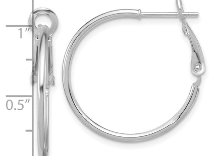 Sterling Silver Rhodium-plated Omega Back Round Hoop Earrings (Style QE356)
