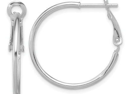 Sterling Silver Rhodium-plated Omega Back Round Hoop Earrings (Style QE356)