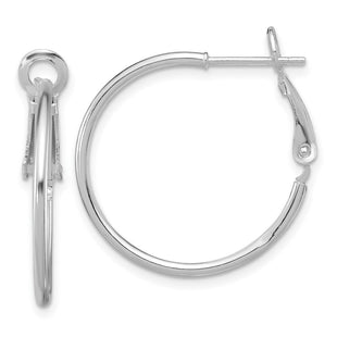 Sterling Silver Rhodium-plated Omega Back Round Hoop Earrings (Style QE356)