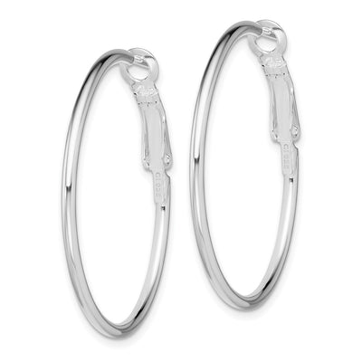 Sterling Silver Rhodium-plated Omega Back Round Hoop Earrings, 36 x 1.8mm