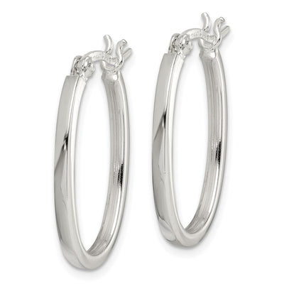 Sterling Silver Square Tube Oval Hoop Earrings, 26 x 2mm