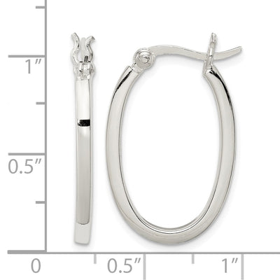 Sterling Silver Square Tube Oval Hoop Earrings, 26 x 2mm
