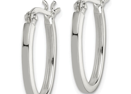 Sterling Silver Square Tube Oval Hoop Earrings (Style QE3684)