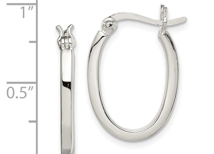 Sterling Silver Square Tube Oval Hoop Earrings (Style QE3684)