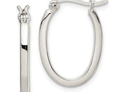 Sterling Silver Square Tube Oval Hoop Earrings (Style QE3684)