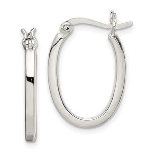 Sterling Silver Square Tube Oval Hoop Earrings (Style QE3684)