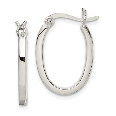 Sterling Silver Square Tube Oval Hoop Earrings, 22 x 2mm