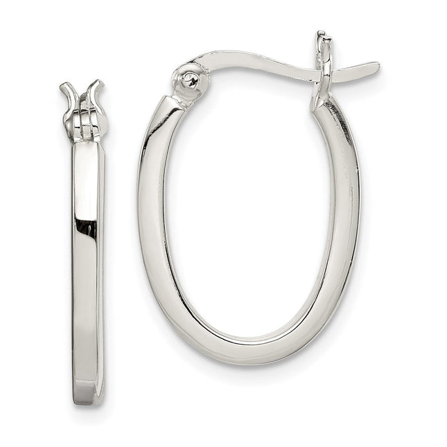 Sterling Silver Square Tube Oval Hoop Earrings, 22 x 2mm