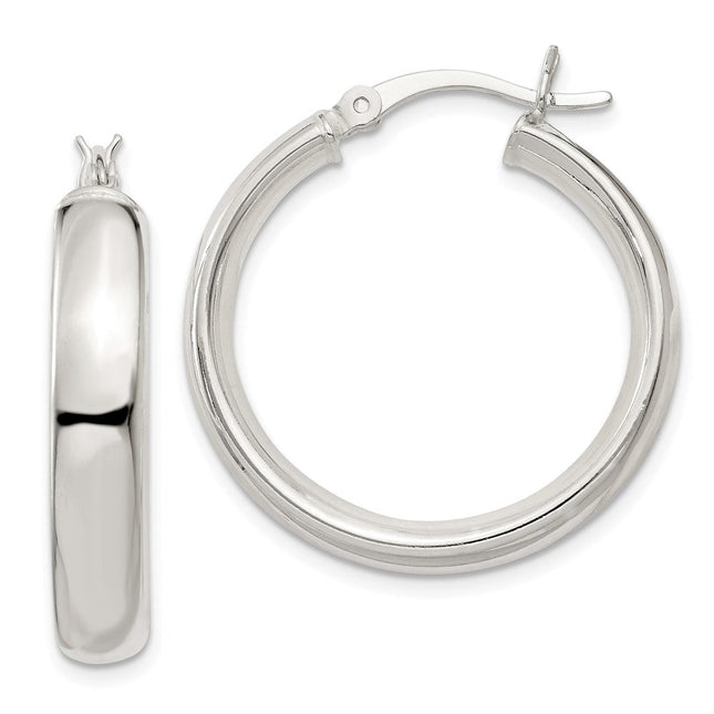 Sterling Silver Hoop Earrings, 25 x 5mm