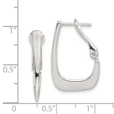 Sterling Silver Rhodium-plated Tapered Omega Back Hoop Earrings