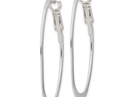 Sterling Silver Rhodium-plated Oval Omega Back Hoop Earrings (Style QE3772)