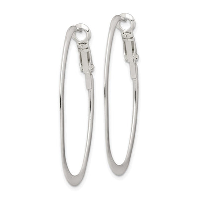 Sterling Silver Rhodium-plated Oval Omega Back Hoop Earrings, 40 x 28mm