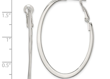 Sterling Silver Rhodium-plated Oval Omega Back Hoop Earrings (Style QE3772)