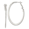 Sterling Silver Rhodium-plated Oval Omega Back Hoop Earrings