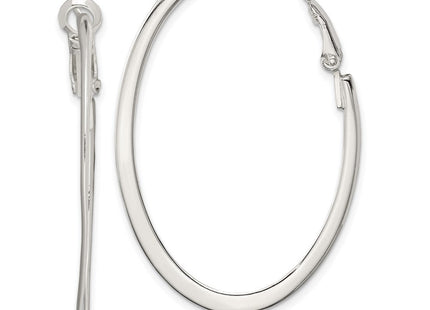 Sterling Silver Rhodium-plated Oval Omega Back Hoop Earrings (Style QE3772)