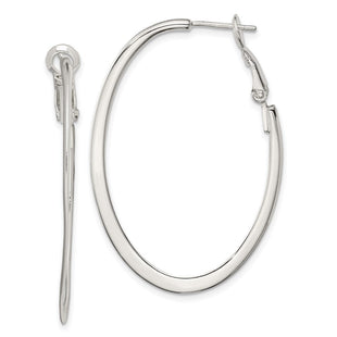 Sterling Silver Rhodium-plated Oval Omega Back Hoop Earrings (Style QE3772)