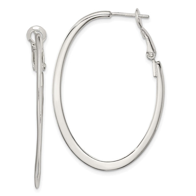 Sterling Silver Rhodium-plated Oval Omega Back Hoop Earrings, 40 x 28mm