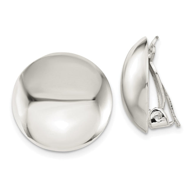 Sterling Silver Polished Non-Pierced Circle Button Earrings, 18 x 18mm