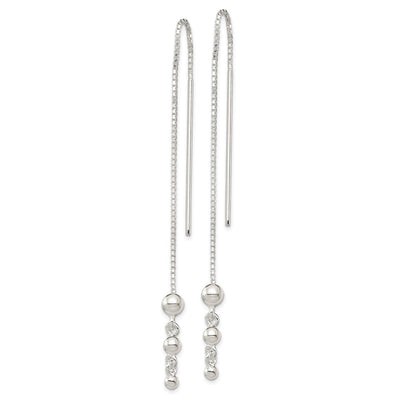 Sterling Silver Polished Triple Graduated Ball Threader Earrings