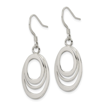 Sterling Silver Polished Triple Oval Dangle Earrings, 41 x 15mm