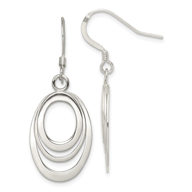 Sterling Silver Polished Triple Oval Dangle Earrings, 41 x 15mm