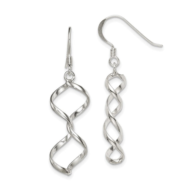 Sterling Silver Polished Fancy Twisted Dangle Earrings, 42 x 8mm