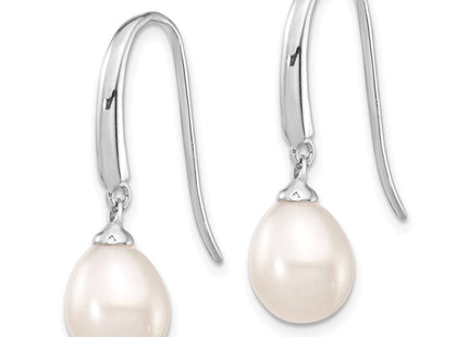 Sterling Silver Rhodium-plated 8- White Teardrop Freshwater Cultured Pearl Dangle Earrings (Style QE4333)