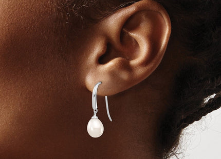 Sterling Silver Rhodium-plated 8- White Teardrop Freshwater Cultured Pearl Dangle Earrings (Style QE4333)