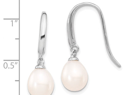 Sterling Silver Rhodium-plated 8- White Teardrop Freshwater Cultured Pearl Dangle Earrings (Style QE4333)