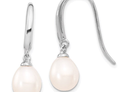 Sterling Silver Rhodium-plated 8- White Teardrop Freshwater Cultured Pearl Dangle Earrings (Style QE4333)