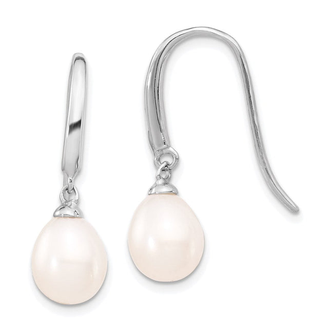 Sterling Silver Rhodium-plated 8- White Teardrop Freshwater Cultured Pearl Dangle Earrings, 26 x 8 to 9mm