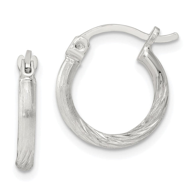 Sterling Silver Polished/Satin D/C Hoop Earrings, 14 x 2mm