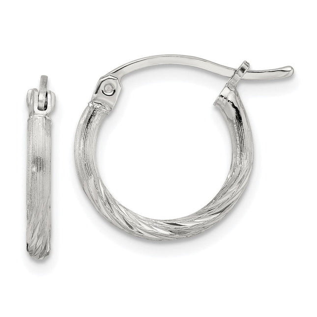Sterling Silver Polished/Satin D/C Hoop Earrings, 17 x 2mm