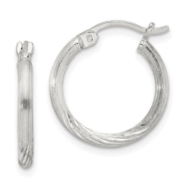 Sterling Silver Polished/Satin D/C Hoop Earrings, 19 x 2mm