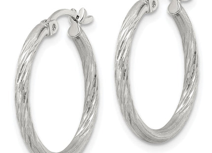 Sterling Silver Polished/Satin D/C Hoop Earrings