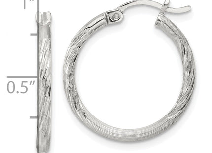 Sterling Silver Polished/Satin D/C Hoop Earrings