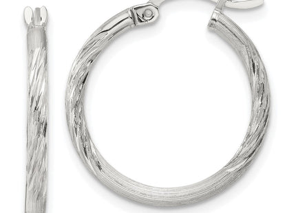 Sterling Silver Polished/Satin D/C Hoop Earrings