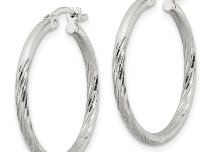 Sterling Silver Polished/Satin D/C Hoop Earrings