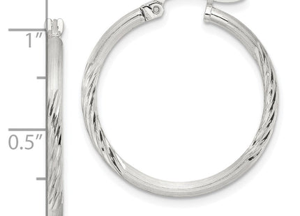 Sterling Silver Polished/Satin D/C Hoop Earrings
