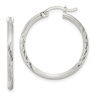 Sterling Silver Polished/Satin D/C Hoop Earrings