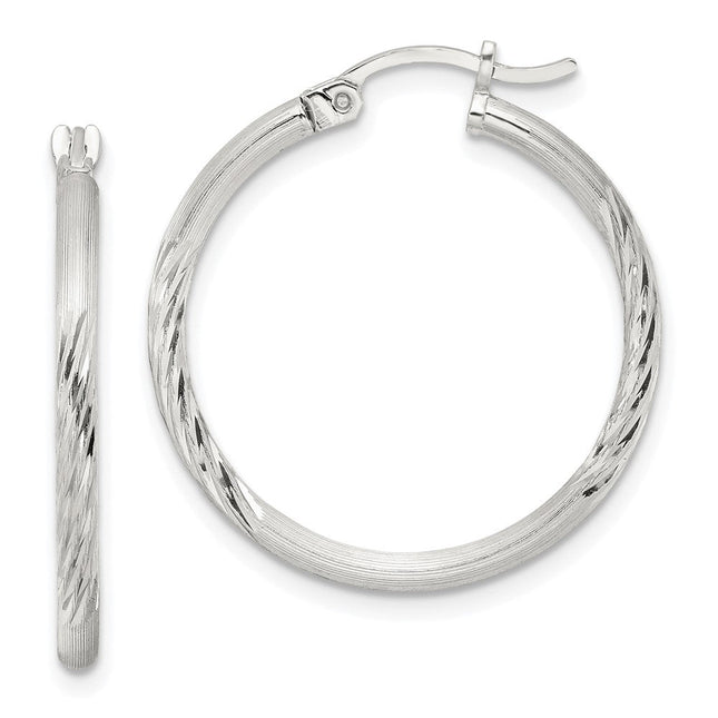 Sterling Silver Polished/Satin D/C Hoop Earrings, 27 x 2mm