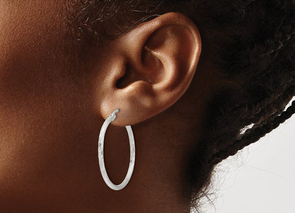 Sterling Silver Polished/Satin D/C Hoop Earrings