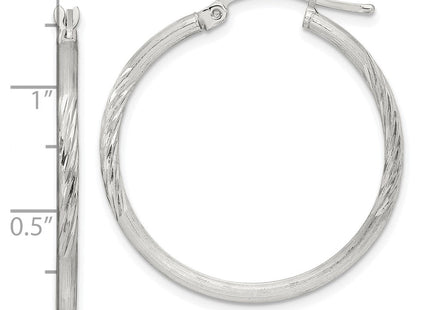 Sterling Silver Polished/Satin D/C Hoop Earrings