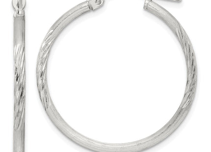 Sterling Silver Polished/Satin D/C Hoop Earrings