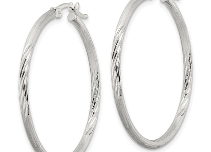 Sterling Silver Polished/Satin D/C Hoop Earrings