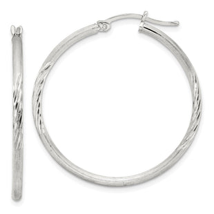Sterling Silver Polished/Satin D/C Hoop Earrings