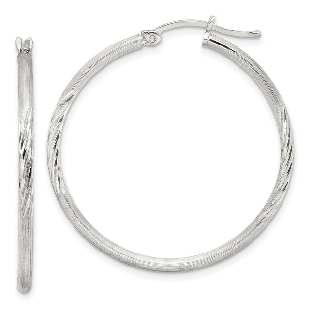 Sterling Silver Polished/Satin D/C Hoop Earrings, 38 x 2mm