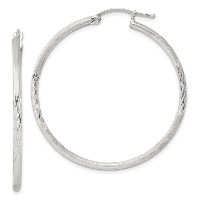 Sterling Silver Polished/Satin D/C Hoop Earrings, 43 x 2mm